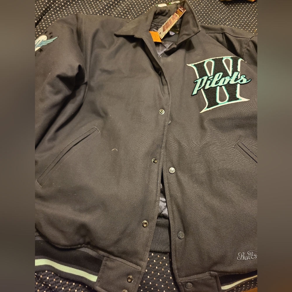 Black Varsity Jacket with Green Accents